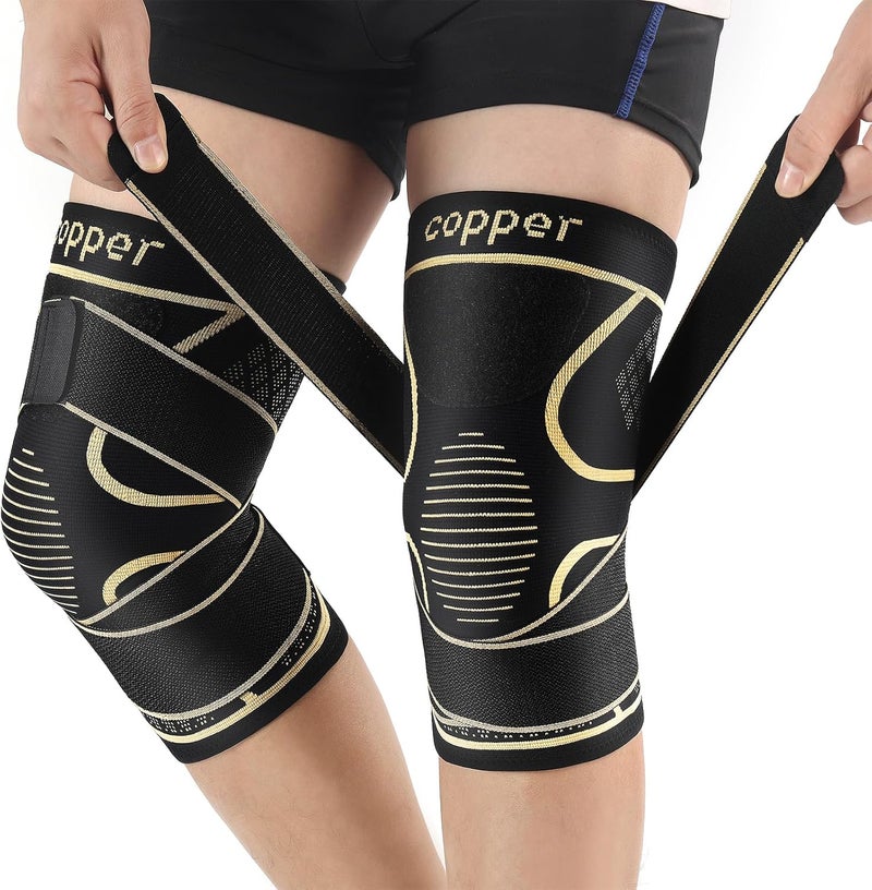 MEIDDANO Copper Knee Braces with Strap for Knee Pain Women and Men(2 Pack), Knee Compression Sleeve for Arthritis, ACL, Meniscus Tear, Joint Pain Relief, Knee Support for Working, Running, Weightlifting(4XL) - Image 1